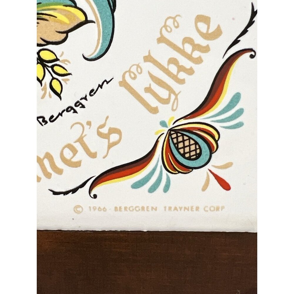 VTG Berggren Trayner Norwegian Wood-Framed Trivet Tile Plaque Rosemaling 1960s - Picture 6 of 12
